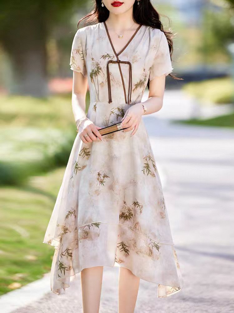 【F2881】新中式轻国风连衣裙女装夏季2025新款高级感气质印花裙子