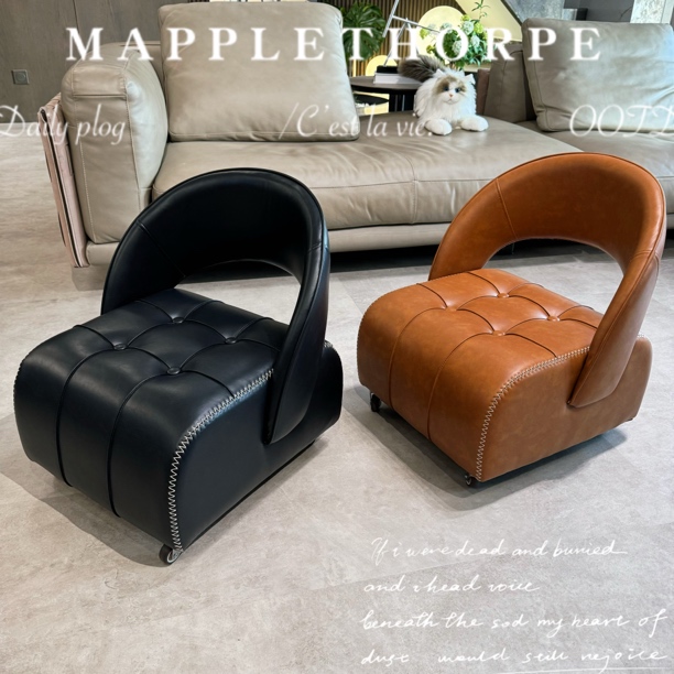 中古风轻奢小凳子家用溜溜凳高级感滑轮椅子移动矮靠背椅沙发矮凳