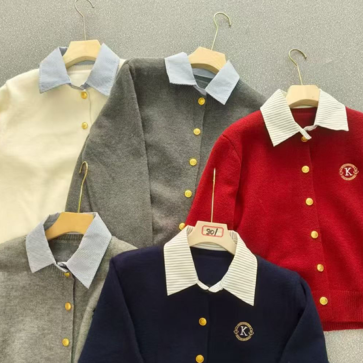 【咪韩】学院风针织假两件开衫款冬季