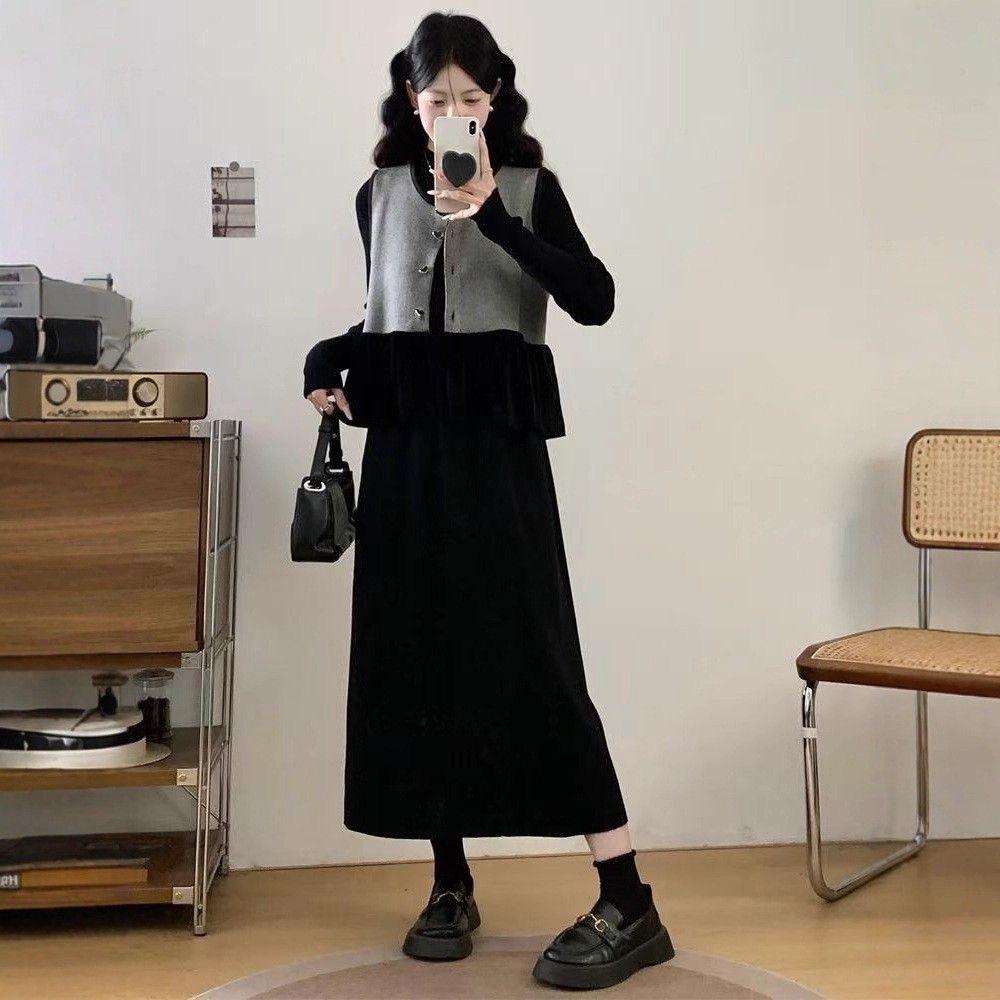 GUYUE-2025新款秋冬连衣裙时尚长裙显瘦宽松气质柔软亲肤中长款