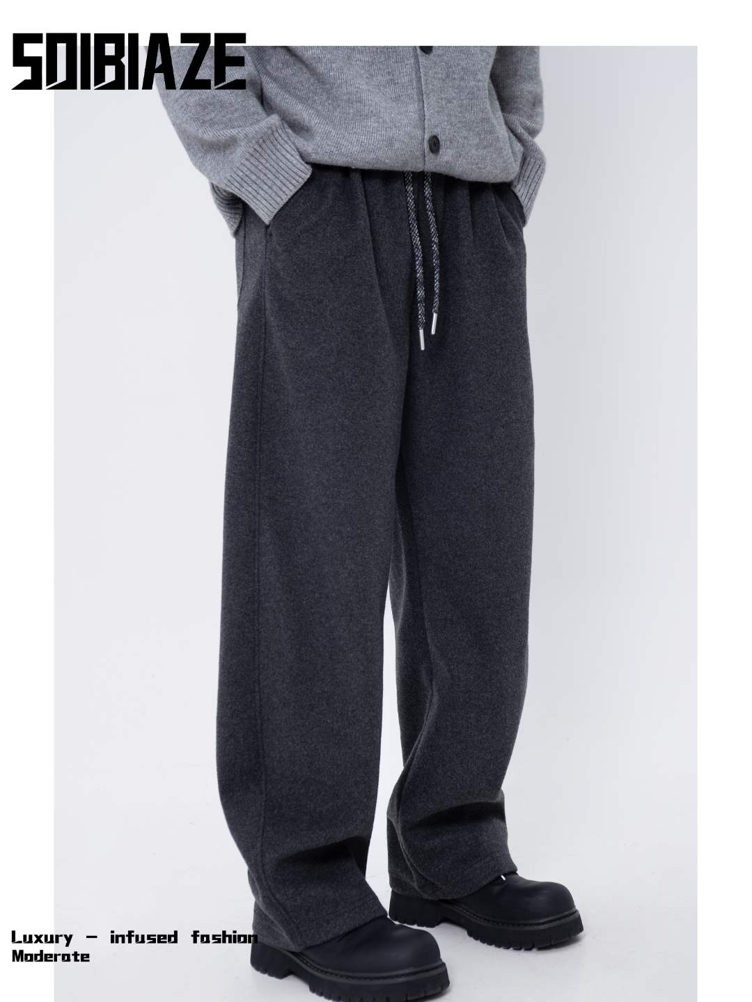 SO IBIAZE 冬季保暖休闲弯刀裤宽松百搭轻奢男装磨毛工艺极简风