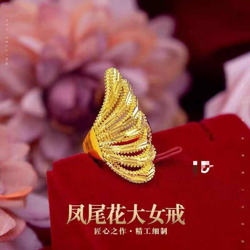 铜合金戒指 不规则大凤尾戒指 开口可调节时尚轻奢防水不掉色A82