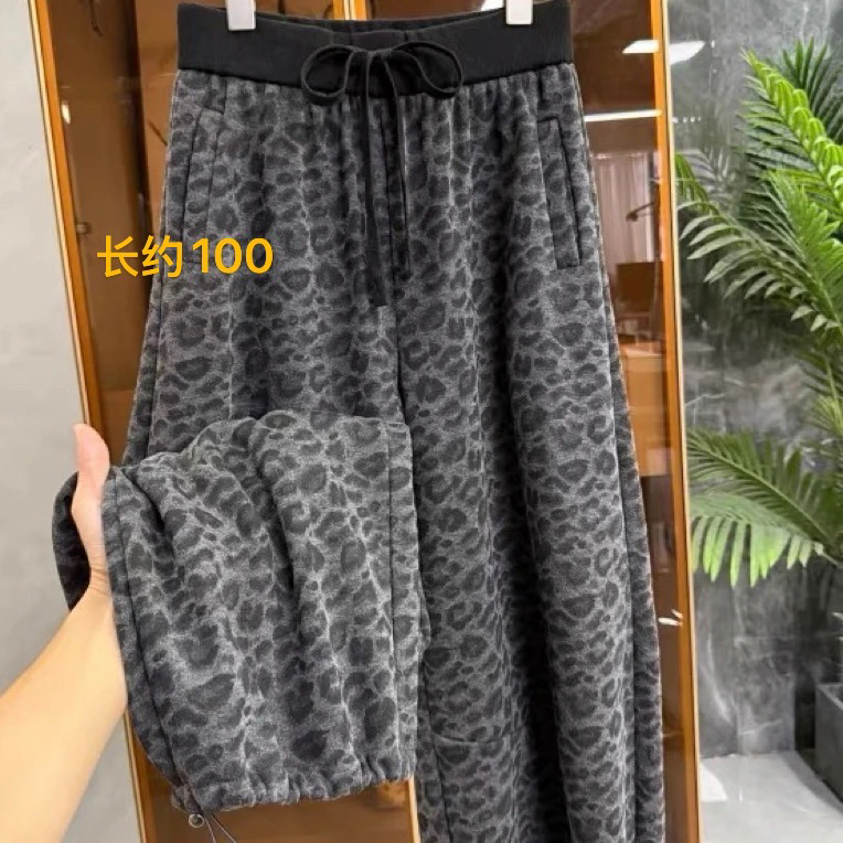邹先森7575-28时尚加绒加厚豹纹休闲裤女士冬季百搭休闲裤直筒