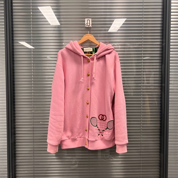 99新 GUCCI/古驰 网球拍刺绣双G金扣樱花粉外套 m码 #9521二手男