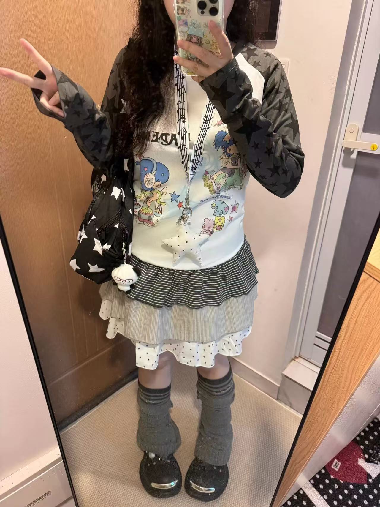 【星趣叠萌】常规款长袖印花常规见外包装T恤韩版秋季小众卡通