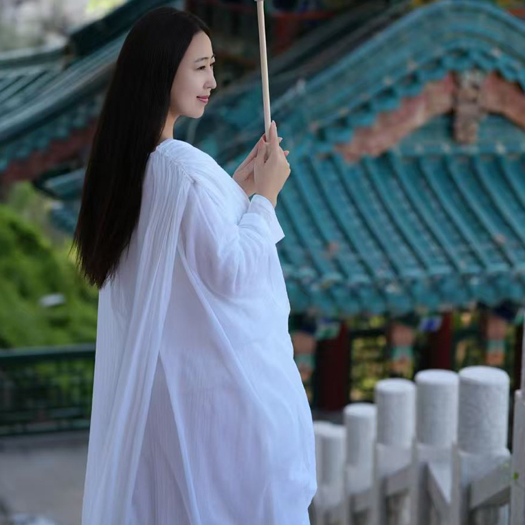 妙谛阁原创国风春夏款百搭仙白灵动圆领棉麻飘逸禪裙