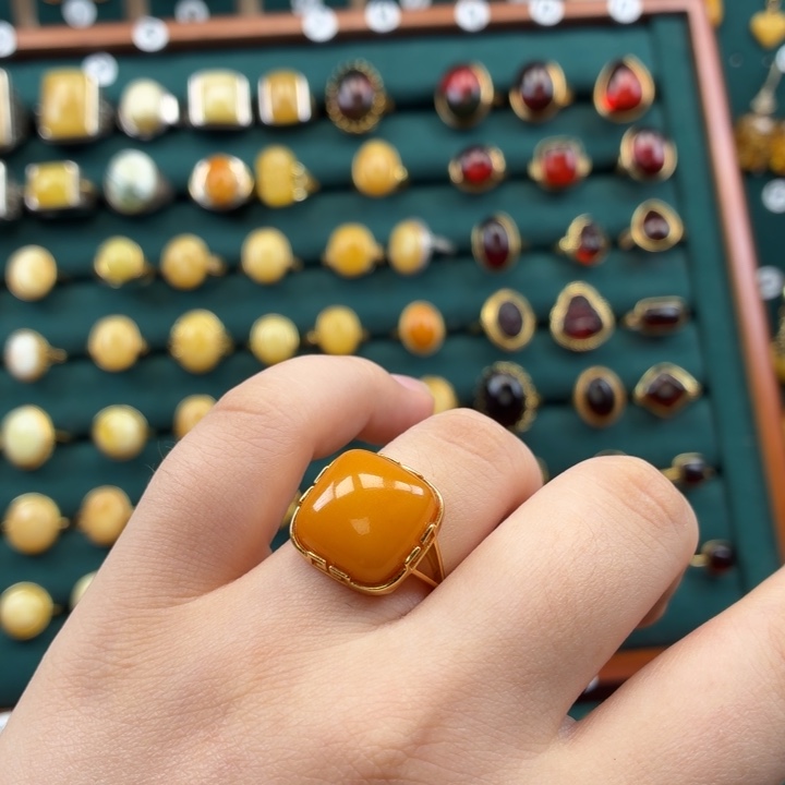 琥珀银S925镶嵌戒指