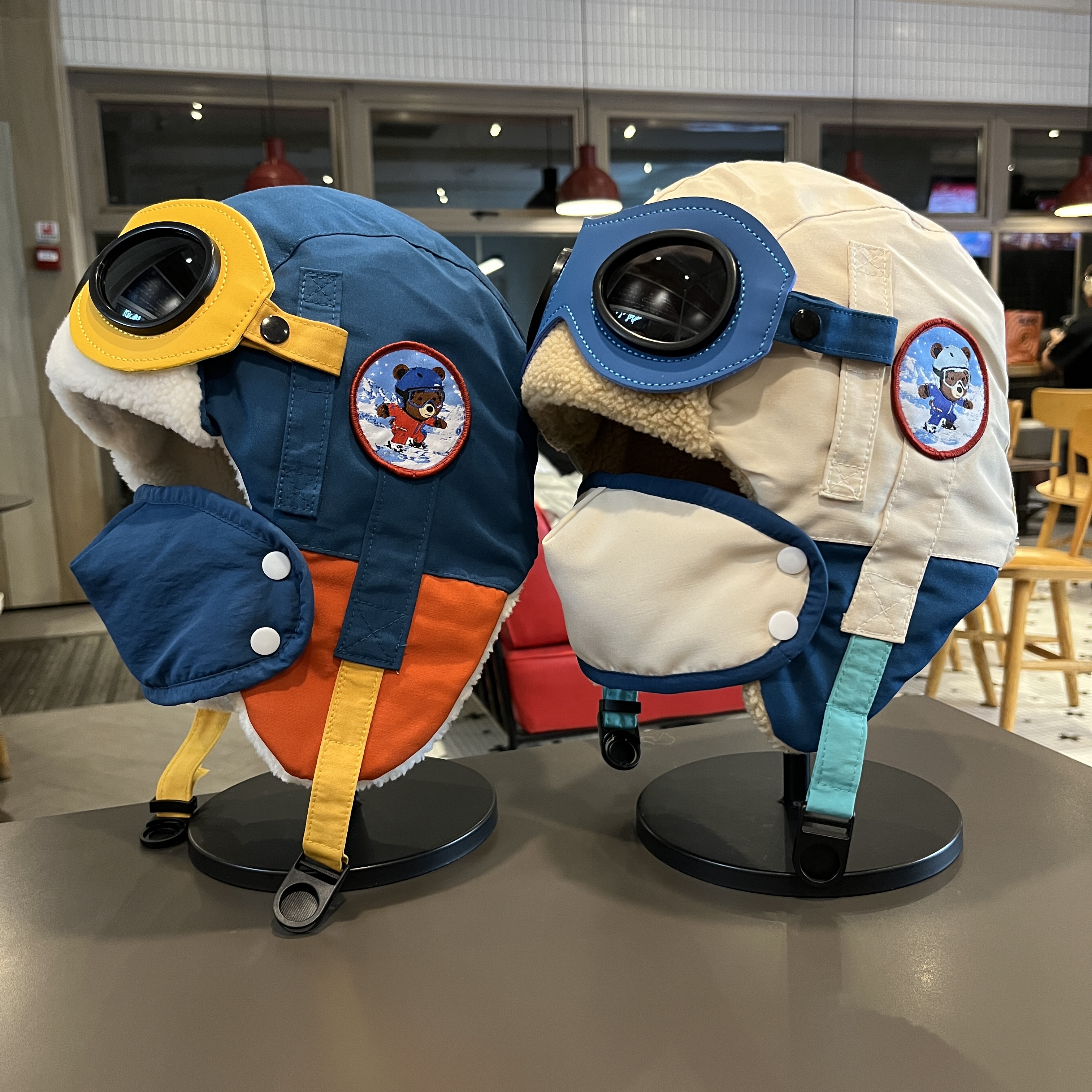 儿童小熊帽冬季飞行员雷锋帽中大童防风护耳口罩加绒帽男女童滑雪