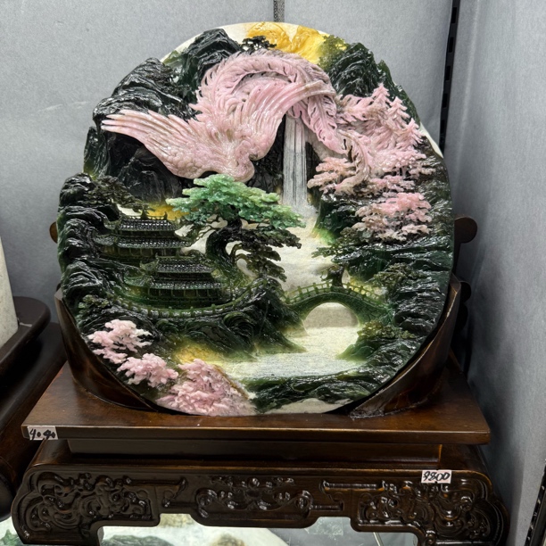 天然玉石手工雕刻山水摆件