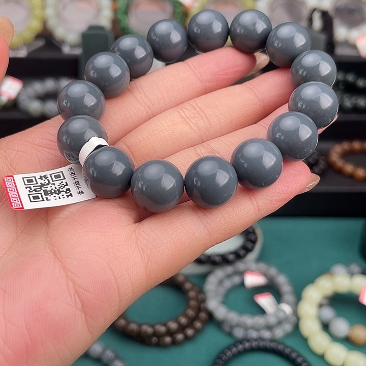 和田玉未镶嵌手链新疆且末大开门油库料莫兰迪灰卡14