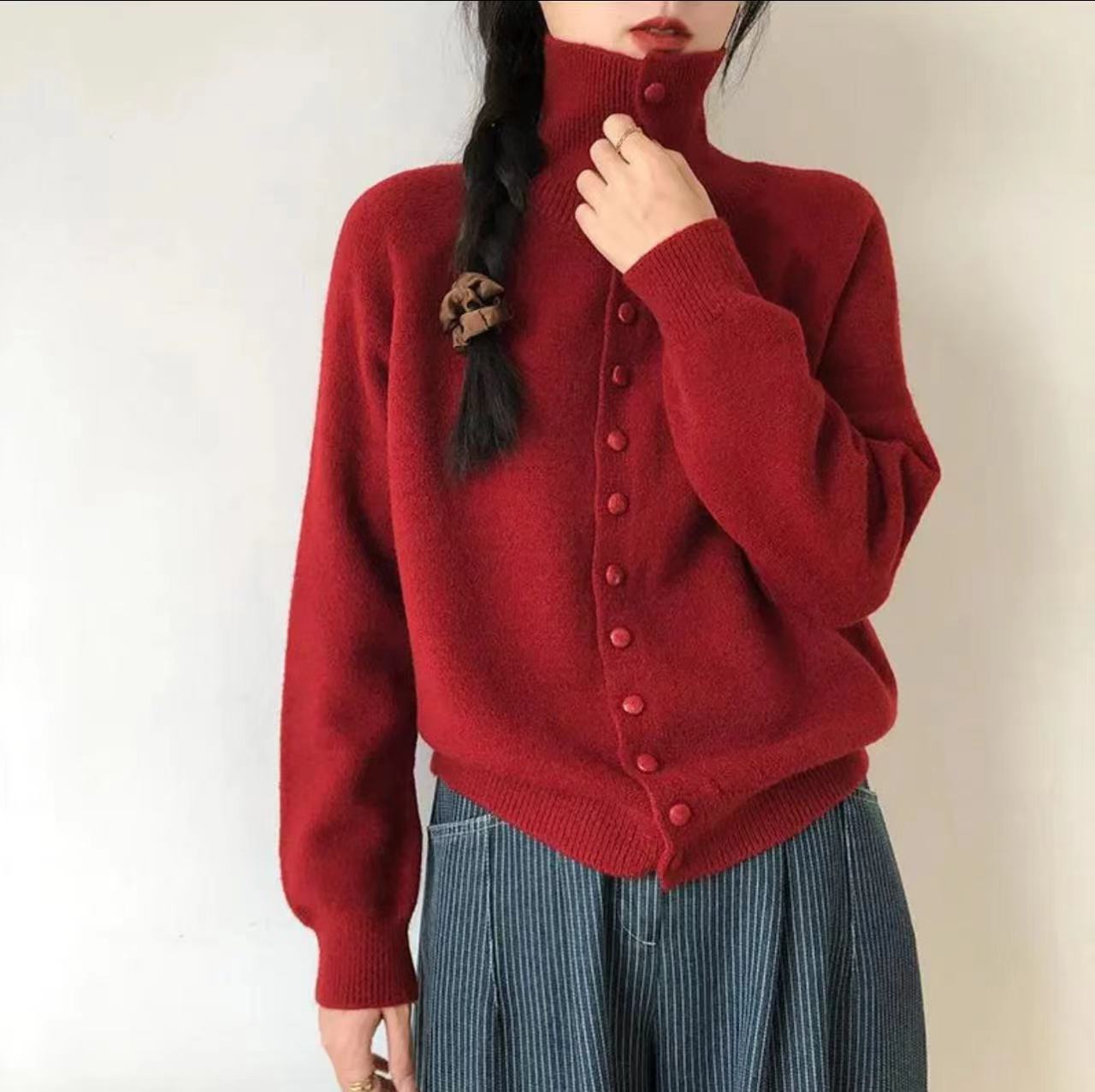 【大姐】001-002女韩版女装打底毛衣加厚慵懒风毛针织衫冬季宽松长