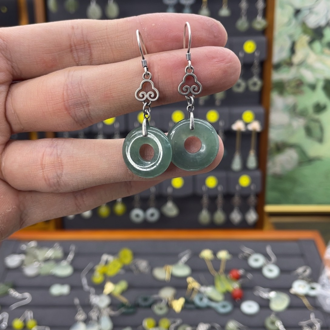 翡翠耳饰银S925镶嵌乐***1