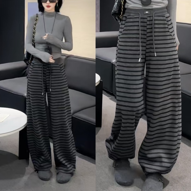 设计感裤子2025冬季松弛感穿搭减龄休闲阔腿裤显瘦百搭加绒裤装女