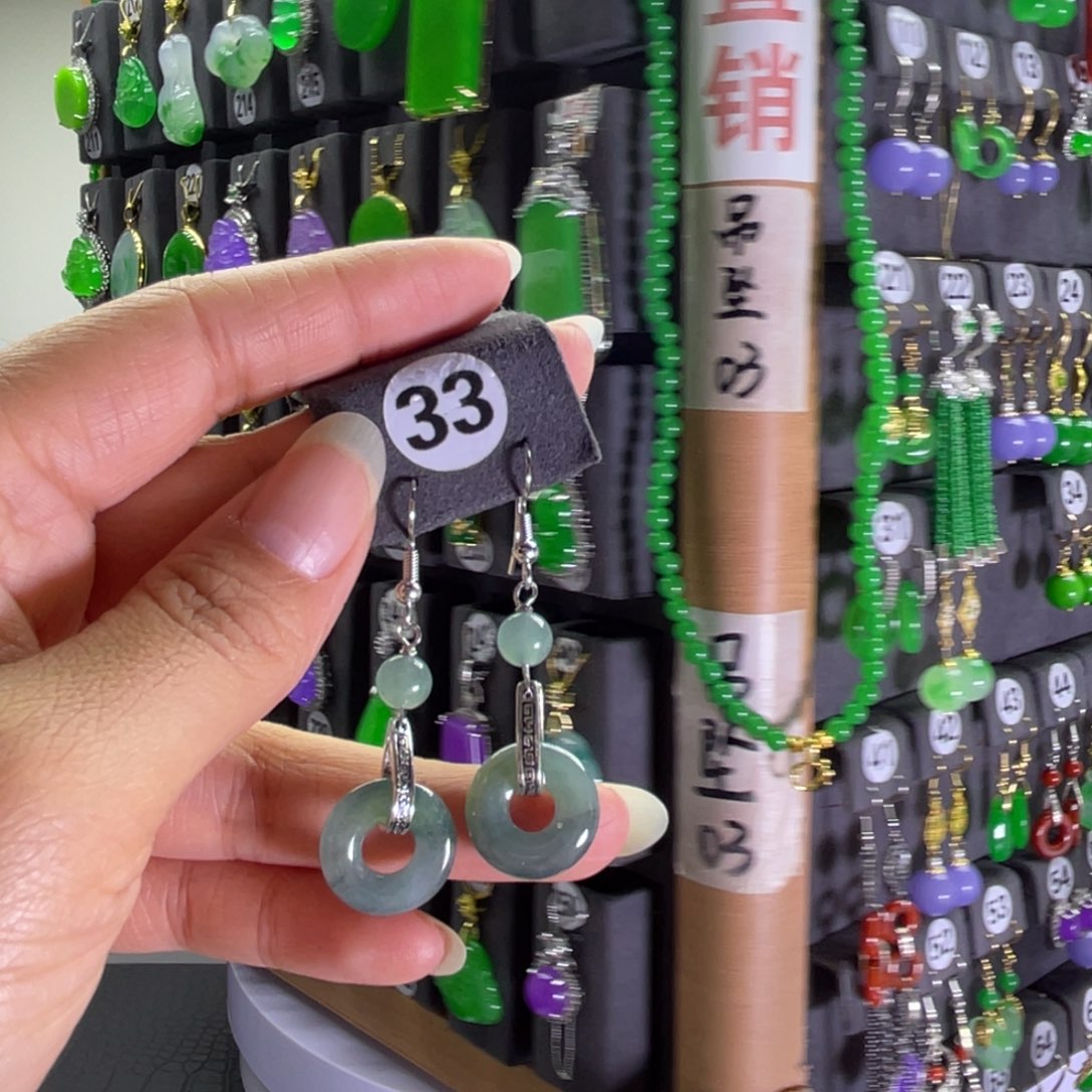 银S925镶嵌翡翠耳饰33