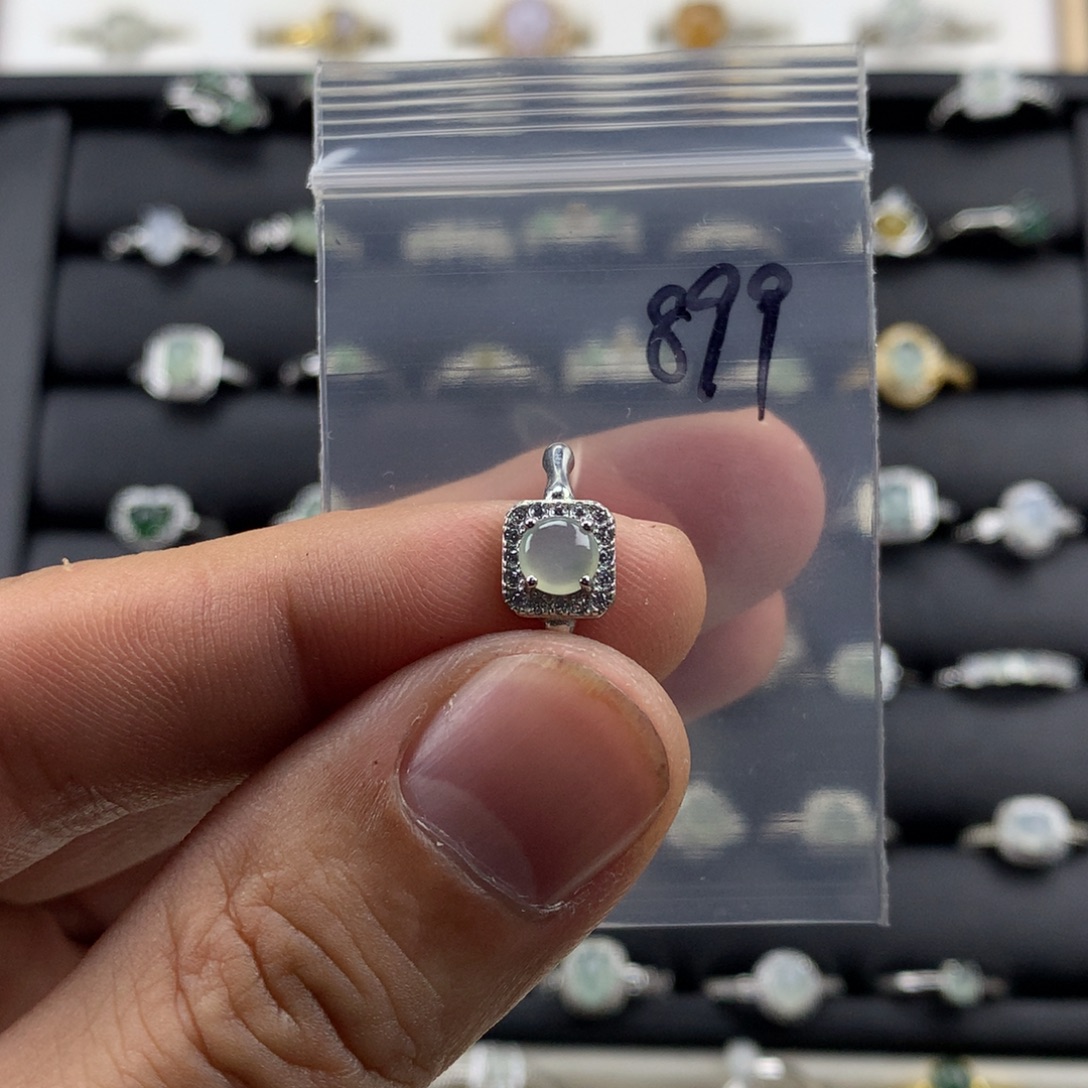 最***柱翡翠银S925镀金镶嵌戒指899