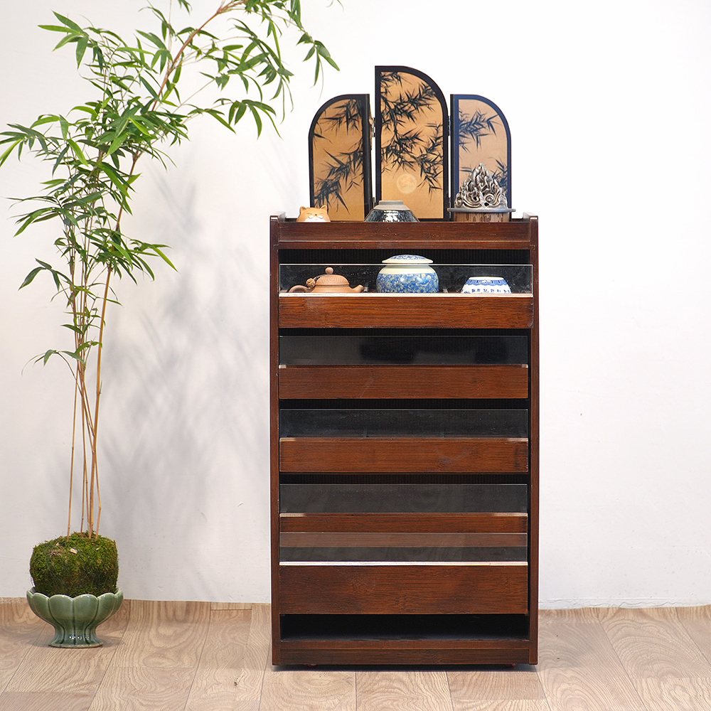 丰年置物架多层分格中式高山楠竹手工茶具收纳大容量新中式牙科柜