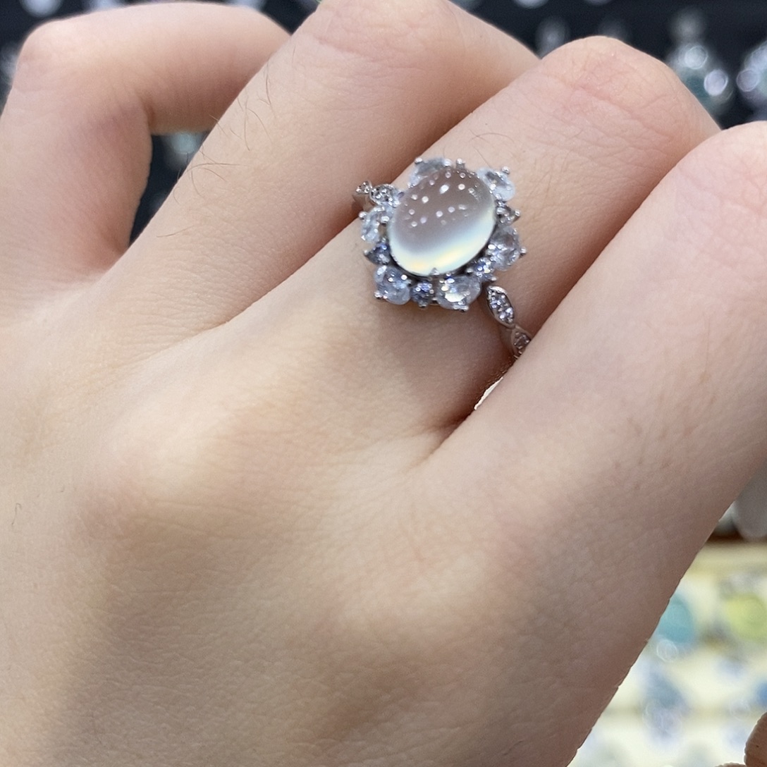 蛇纹石玉银S925镶嵌戒指