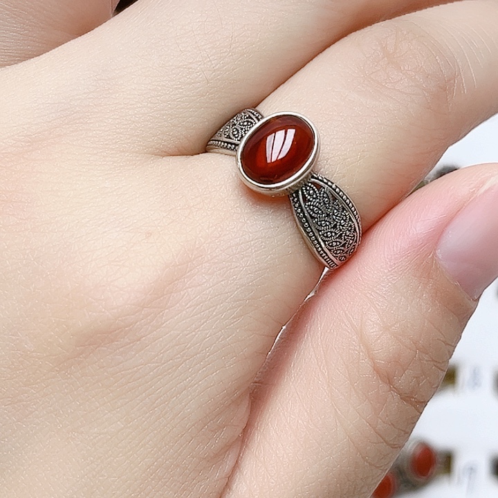 血珀银S925镶嵌戒指天然