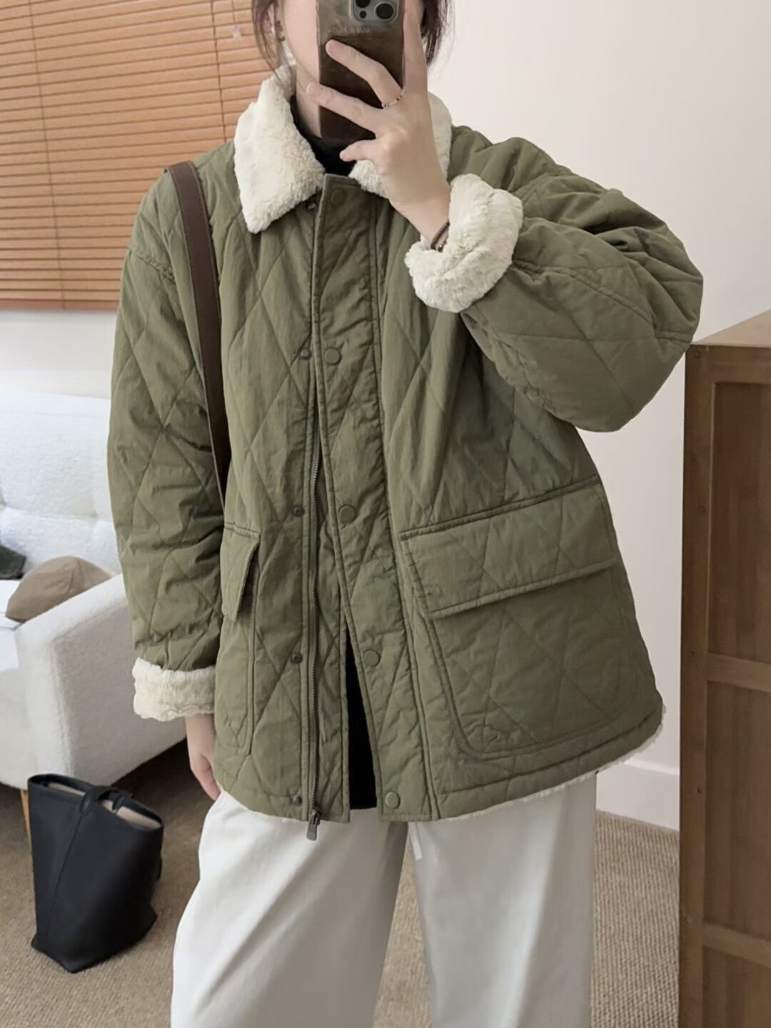 韩系翻领仿兔毛棉服女休闲慵懒宽松抽绳加绒加厚保暖棉衣外套冬季