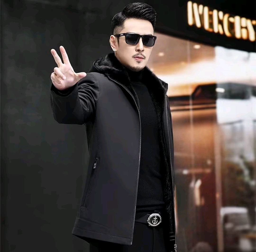 雪兰貂男款商务连帽夹克冬季加厚保暖两面穿三防面料