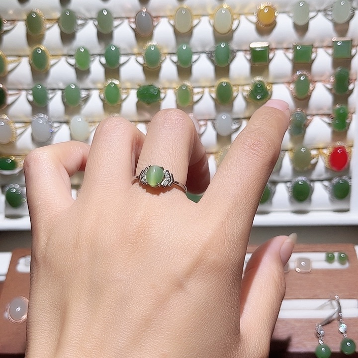 和田玉戒指银S925镶嵌