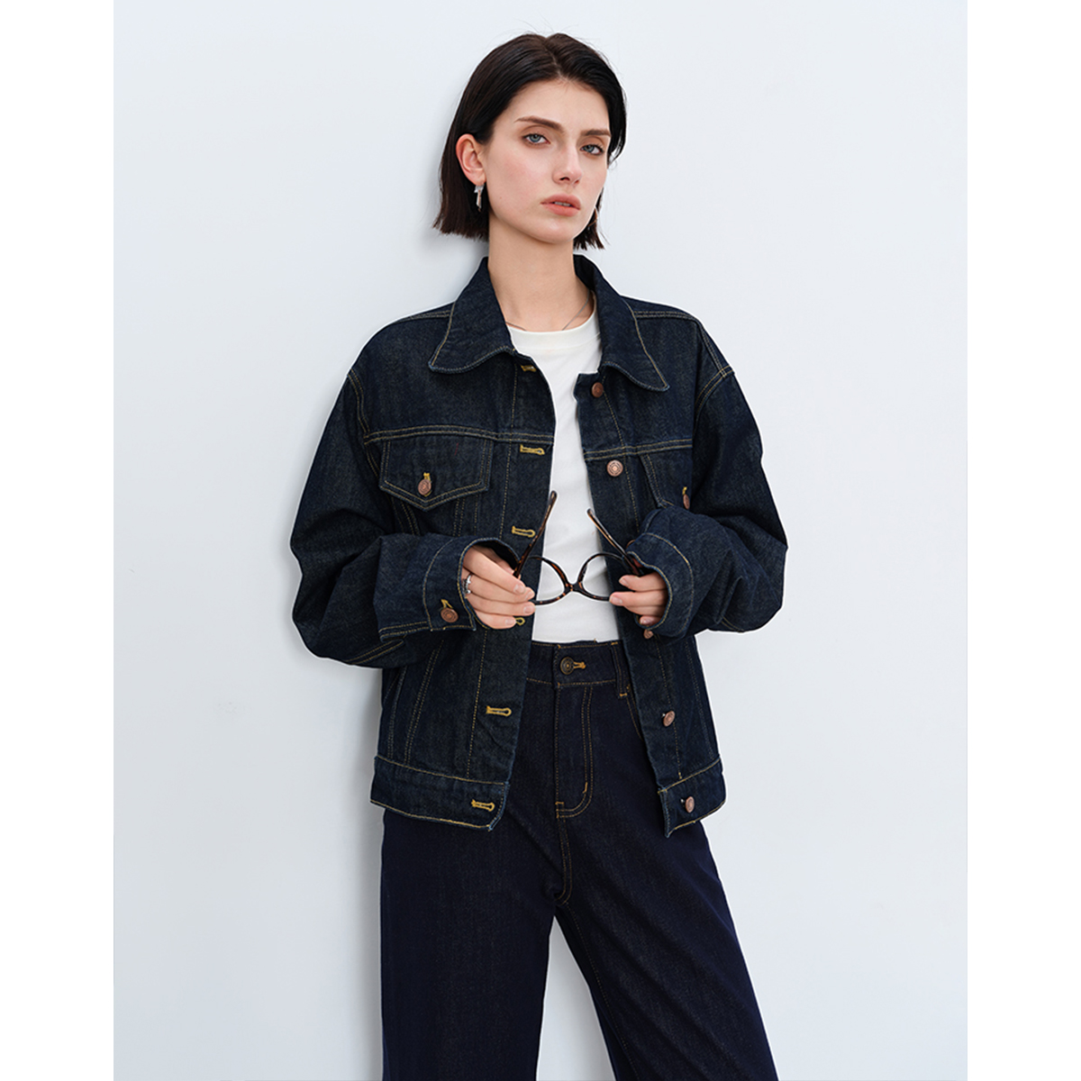 Rightcell【经典骑士】原牛色短款牛仔外套通勤时髦高级百搭上衣