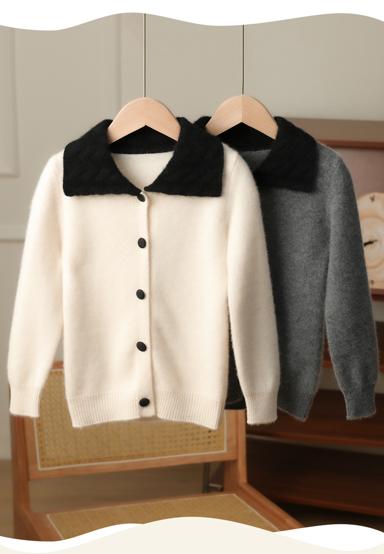 纯色休闲风法式翻领毛衣宝宝针织衫Polo领撞色图案长袖儿童羊毛衫