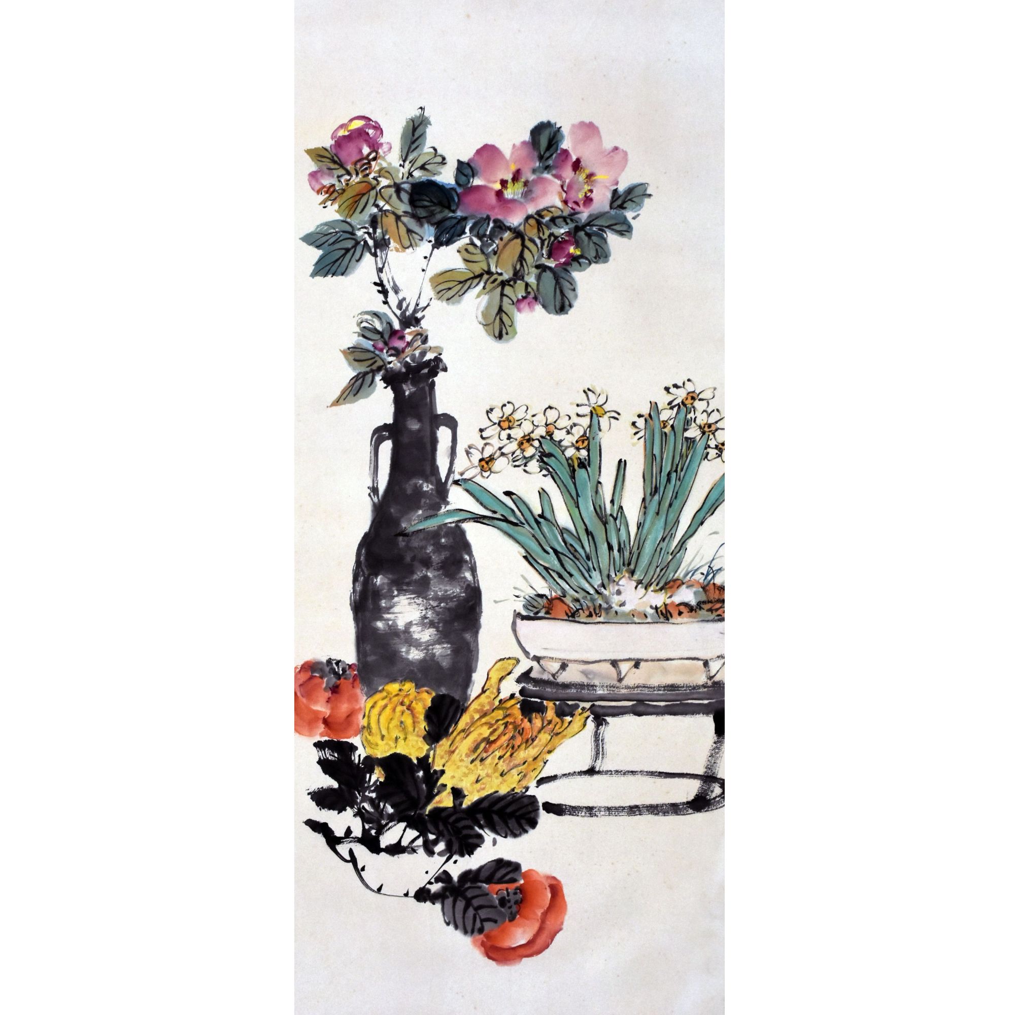 HM0570 花卉博古 96×44cm 纸本立轴 3.8平尺