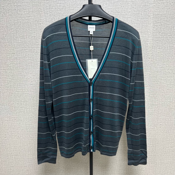 全新未使用 GIORGIO ARMANI/阿玛尼 AC条纹V领针织开衫简约/A4700