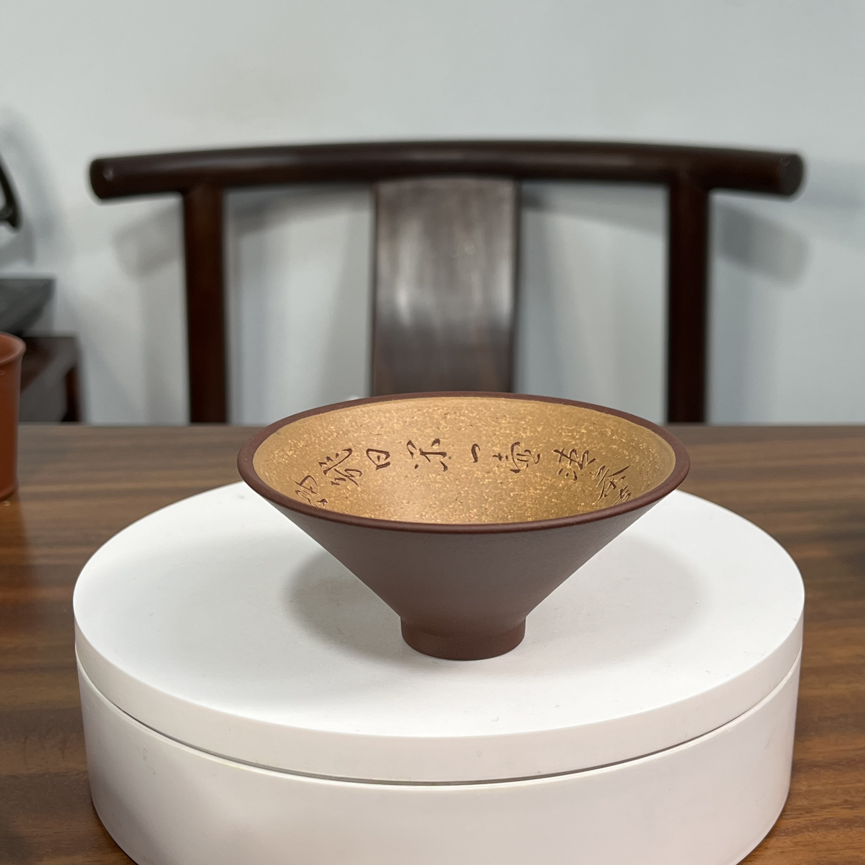 双色手工刻绘斗笠杯 段泥粉色 紫砂杯 容量约100毫升主人杯