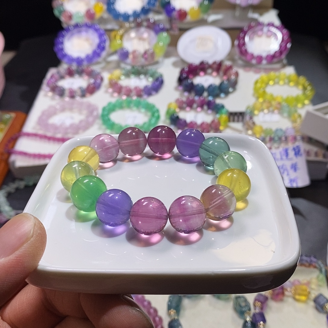 獭***）水晶未镶嵌手链马卡龙彩虹14mm94拍两笔