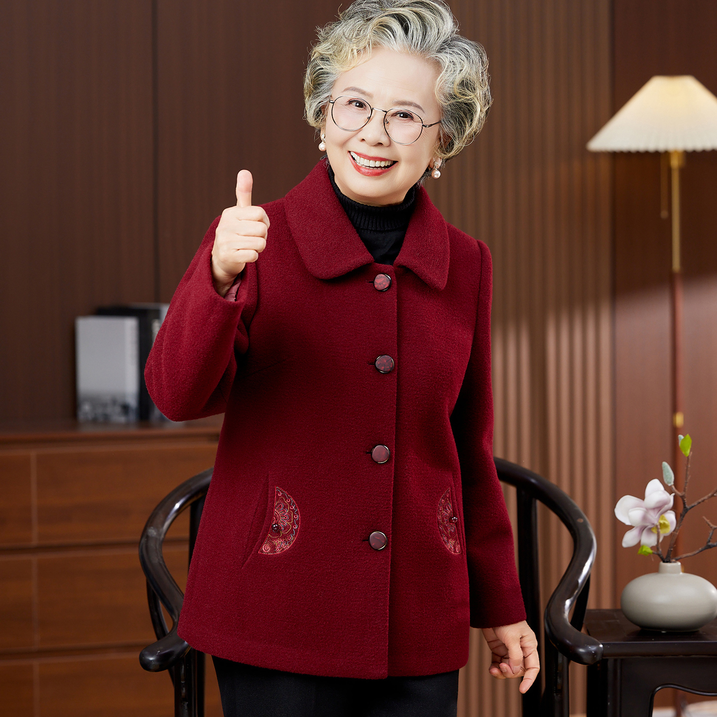 老年人妈妈秋冬唐装国风外套婆婆奶奶秋季加厚呢子唐装老太太衣服