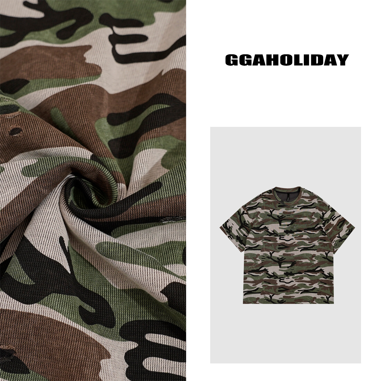 【上新】25N轻奢高级感夏季新款轻奢高级街头迷彩短袖大T-152475