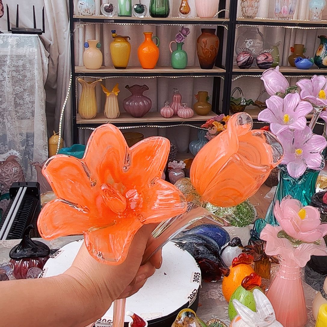 橙红2朵花福利家悦琉璃工艺品