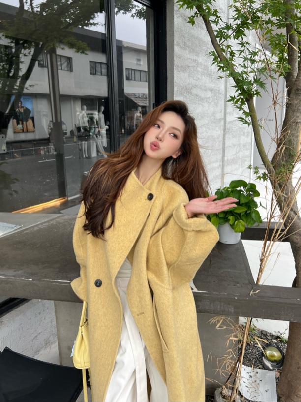 言言 / 岸芷汀兰 宽松韩版立领羊绒大衣秋冬新款百搭大衣外套