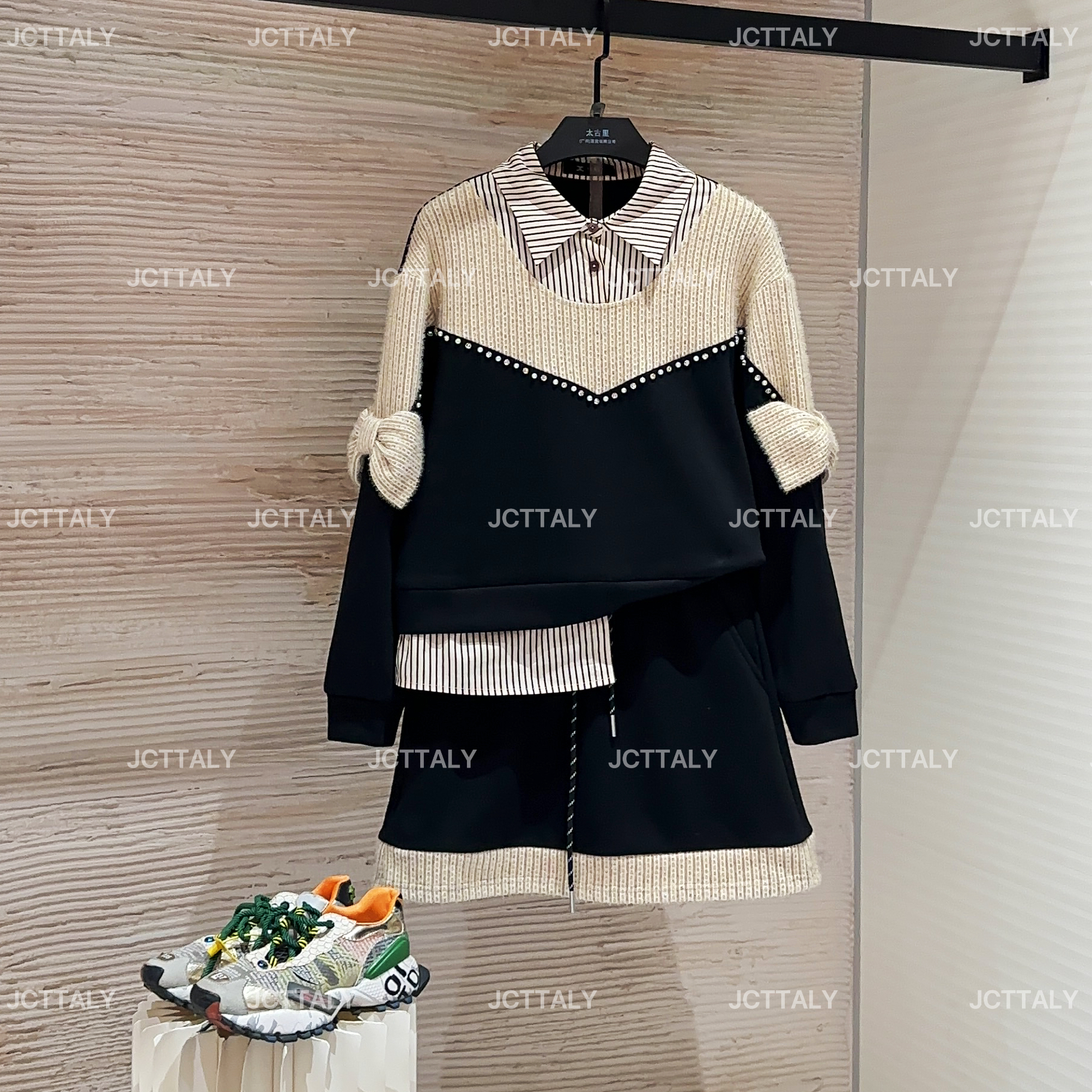 【宠粉价】（加绒）秋冬新款设计师撞色拼接小香风半身裙套装TZ-837