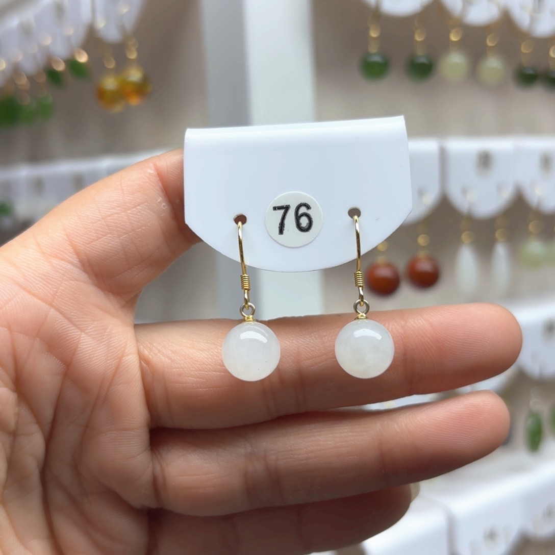 和田玉耳饰银S925镶嵌