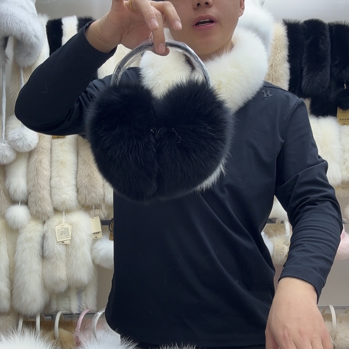 狐狸毛狐狸毛黑色加宽加大耳包