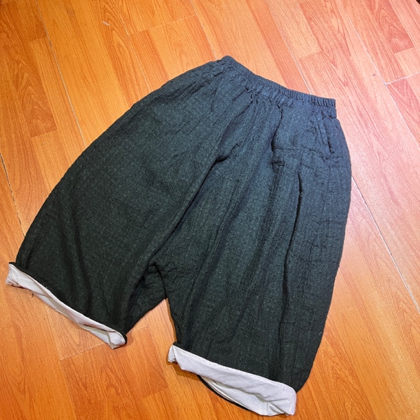 二囍古朴2501031 满天星提花亚麻垮裤双层