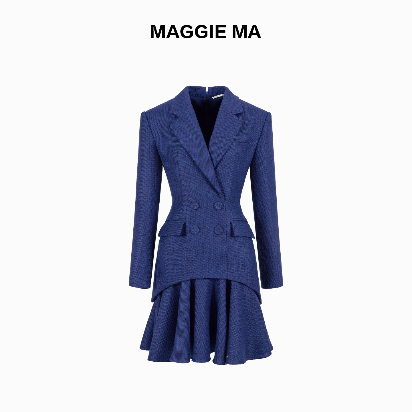 MAGGIE MA马婧【蓝裁锐影】设计师款蓝色初秋立裁西装连衣裙474D