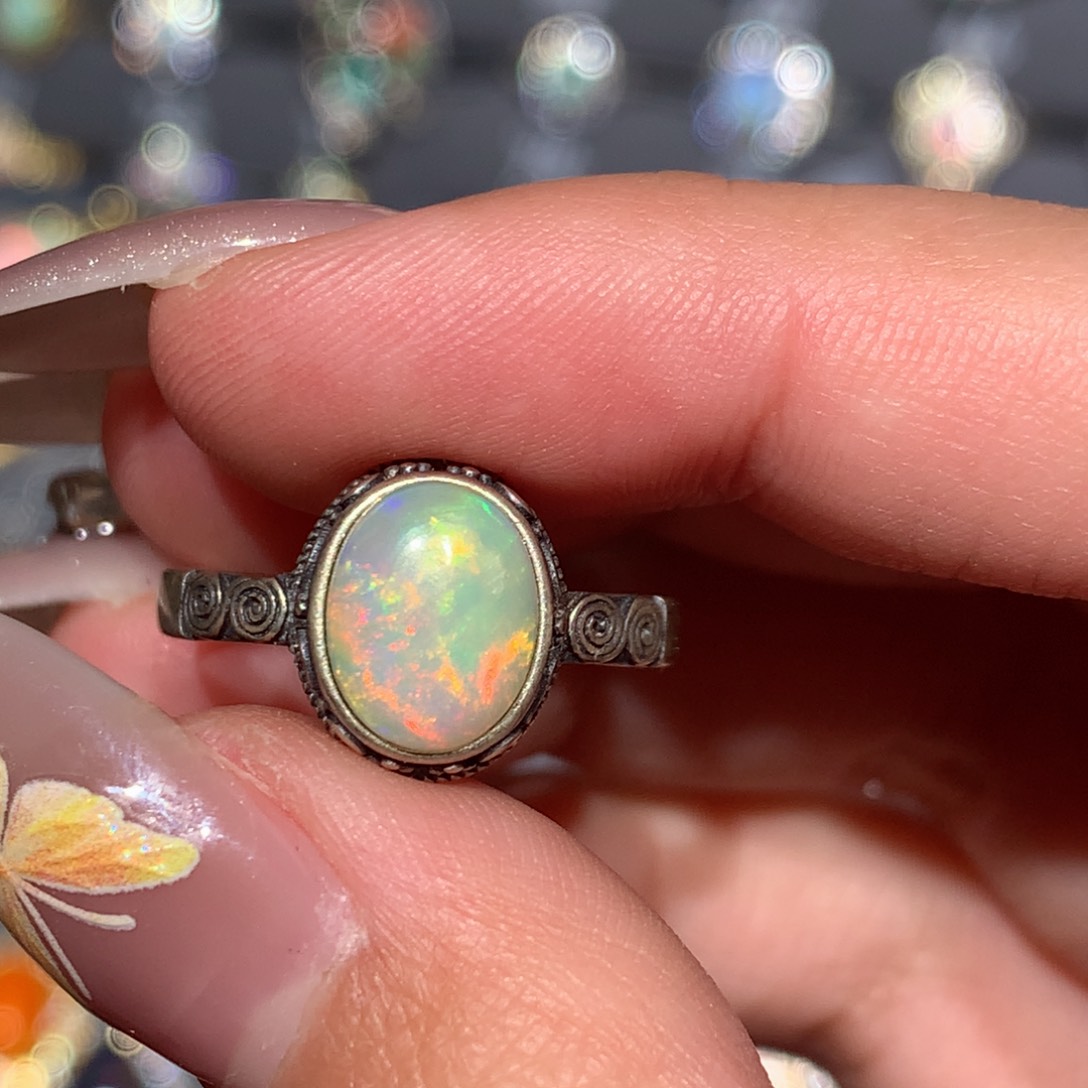 欧泊银S925镶嵌欧泊戒指y