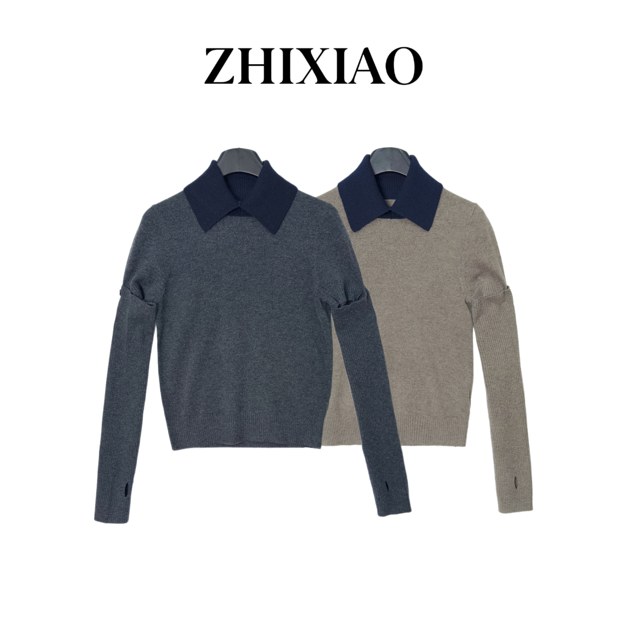 【ZHIXIAO】秋冬新款：拼色领套头毛衣2750