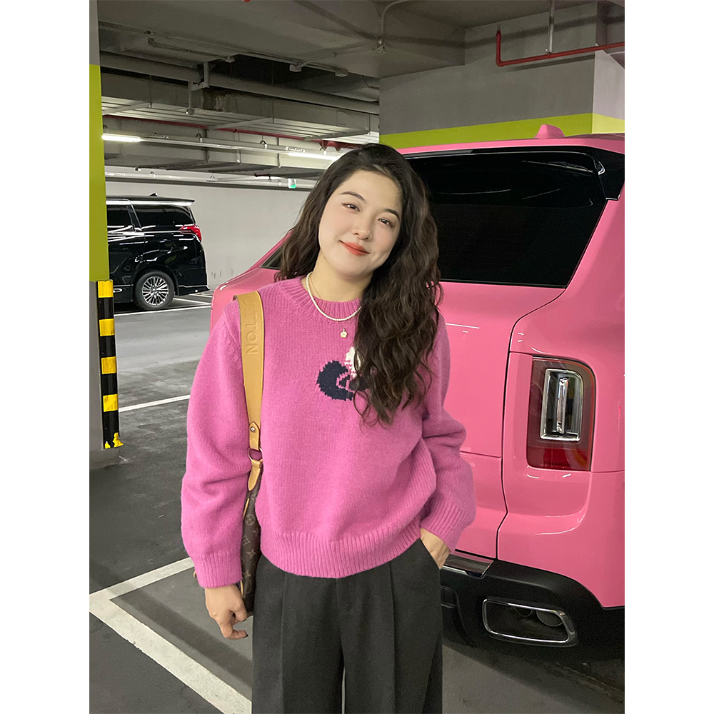 WenWen小个子2025秋冬新款韩系甜美KT猫卡通保暖圆领加厚毛衣4546