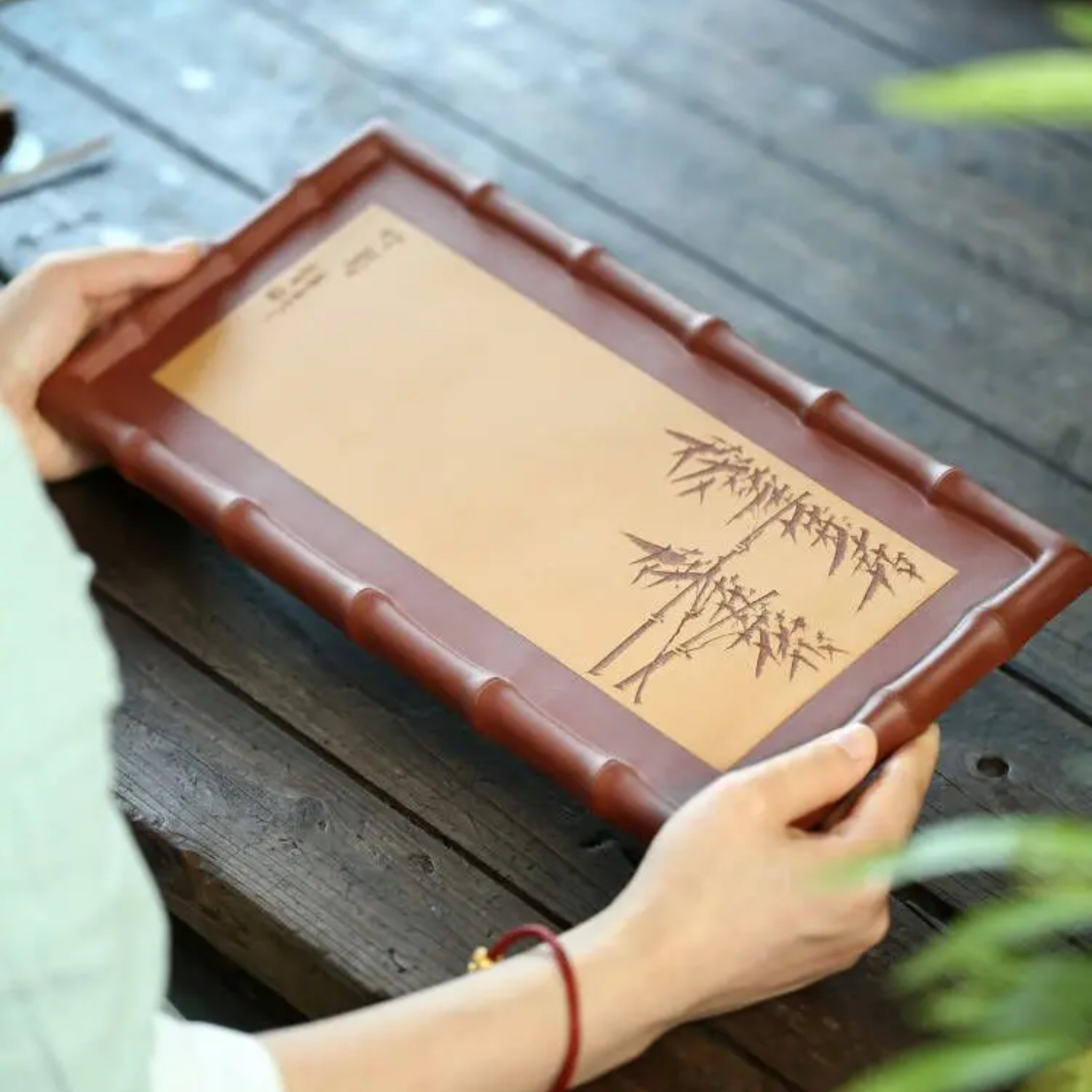 原矿紫砂竹影干泡茶盘家用长方形茶具全手工制作简约茶道高端茶具