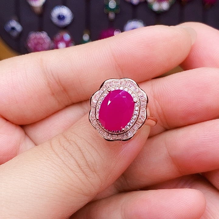 红宝石戒指银S925镶嵌