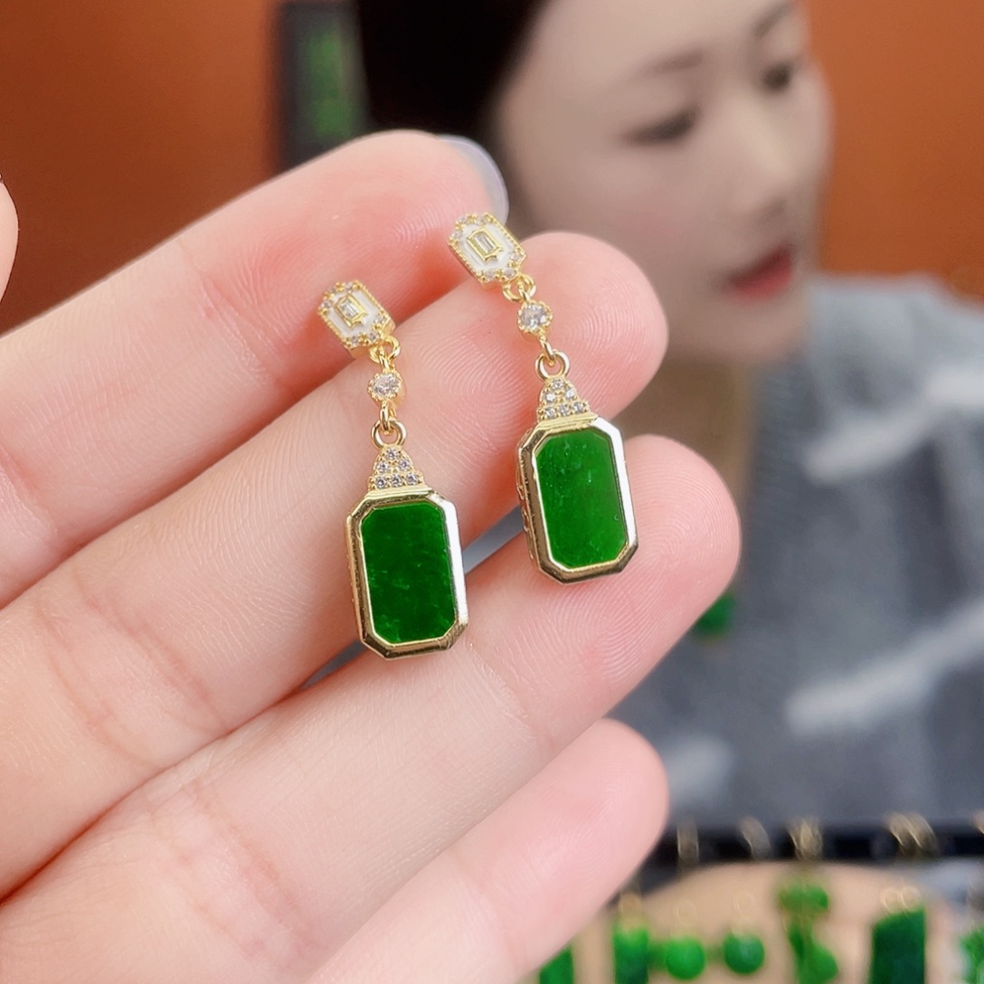 翡翠银S925镶嵌耳饰
