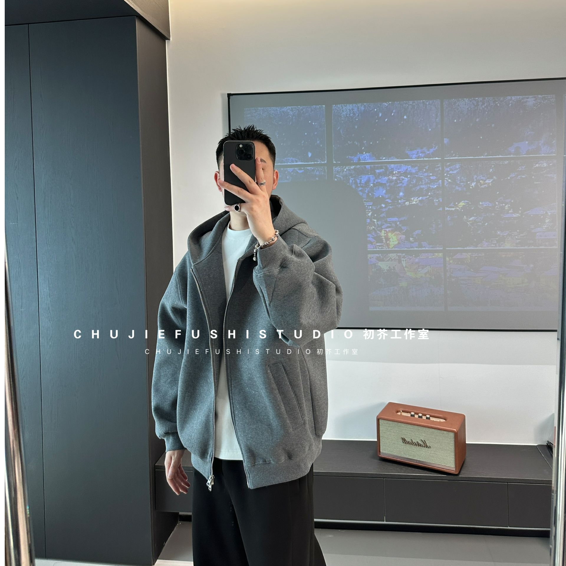 CHUJIE韩版时尚休闲微宽松金闪闪连帽卫衣外套