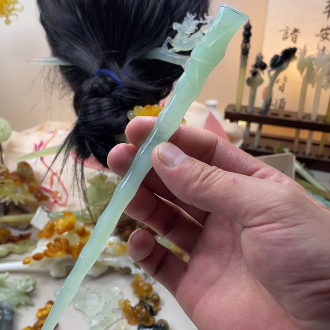 东***雾蛇纹石玉合金发饰发簪