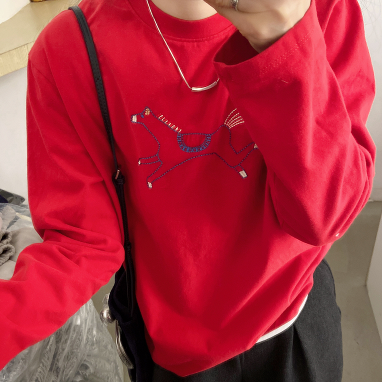 炫色小马刺绣冬季加厚T