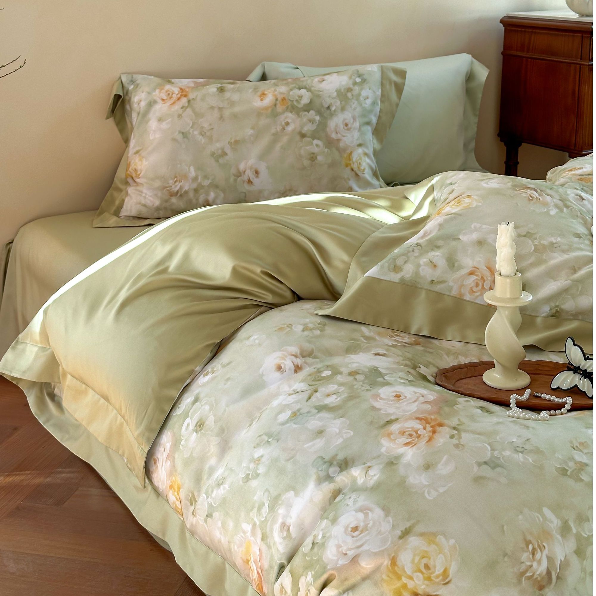 【新品•专版花型•精致系列•晚来秋】天丝棉磨毛轻奢数码印花四件